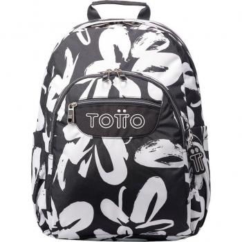 Mochila Totto Acuareles escolar adaptable a carro blanco y negro