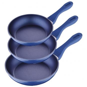 Bergner Q0892 Set de 3 sartenes 16-20-24 cm, en Aluminio Forjado, Azul
