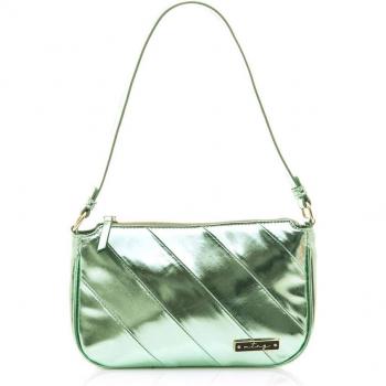 Bolso de hombro verde metálico con asa corta Mustang