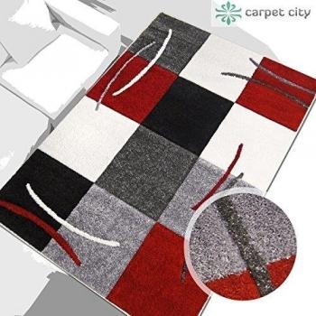 Designer Moderno de alta calidad Alfombra mano tallada cuadros rojo crema gris Öko Tex, polipropileno, Rot Creme Grau, 240 cm_x_340 cm