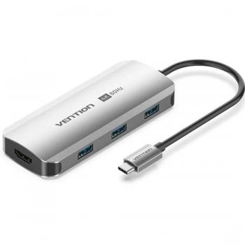Estación de Acoplamiento USB Tipo-C Vention TQDHB/ 1xHDMI 4K/ 3xUSB/ 1xUSB Tipo-C PD/ Gris