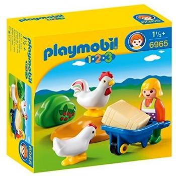 Playmobil 1.2.3 Set de Juego Granjera con Gallinas, Código 6965