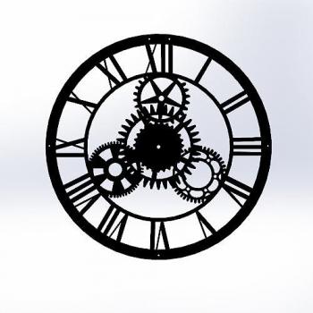 Reloj de Pared Circular Decorativo de Metal Estilo Engranajes 46x46 cm - Negro