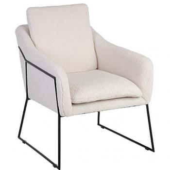 Sillón 69 x 80 x 79 cm Tejido Sintético Beige Metal Tapizado de Borreguito Blanco