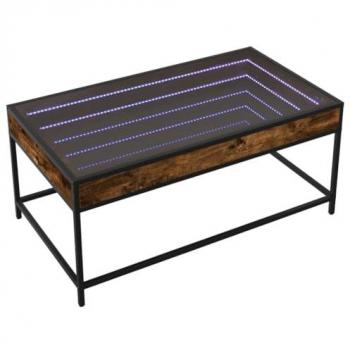 Mesa de centro con Infinity LED roble ahumado 90x50x41 cm, madera de ingeniería moderna con tapa de cristal y patas de metal
