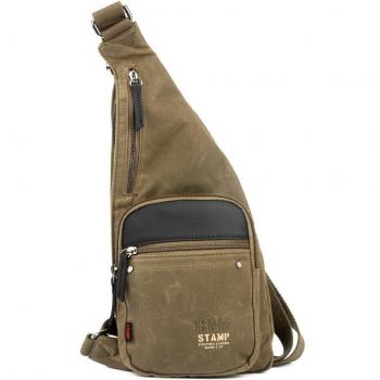 Mochila cruzada de hombre en lona encerada de color kaki
