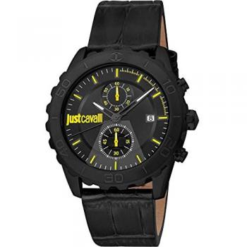 Reloj de pulsera Just Cavalli Young Deporte JC1G242L0025, correa color negro, dial negro, analógico para hombres, movimiento de cuarzo, correa en cuero