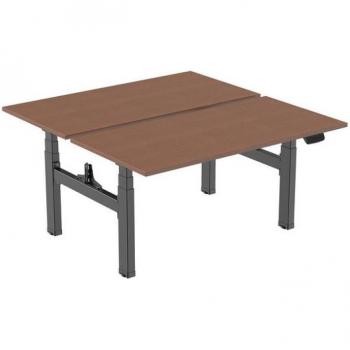 Escritorio Doble Motorizado Ergonómico 180x75cm, Altura Ajustable 62-128cm, Tableros Nogal/Base Negra