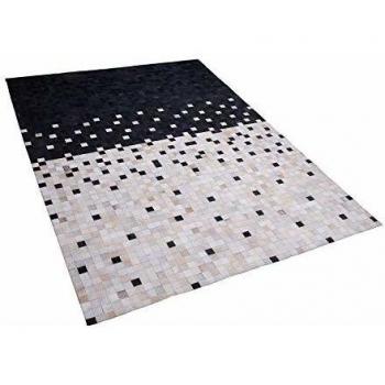 Alfombra de Piel de Vaca Negra y Beige Patchwork Rectangular 140 x 200 cm Erfelek
