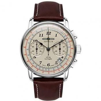 Zeppelin 7614-5 Los Angeles Men's Chronograph Brown Leather Strap Timepiece