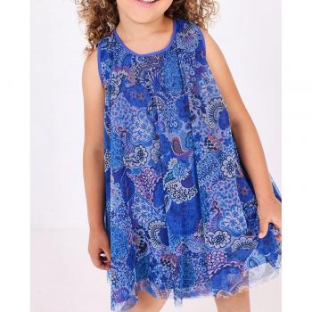 Pan con Chocolate Vestido capa en tul estampado para niña