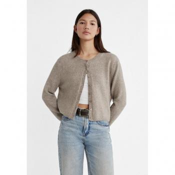 Soft-Touch Button Cardigan in Stone Gray S
