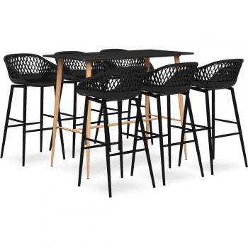 Mesa alta y taburetes de bar 7 piezas negro Día y Noche