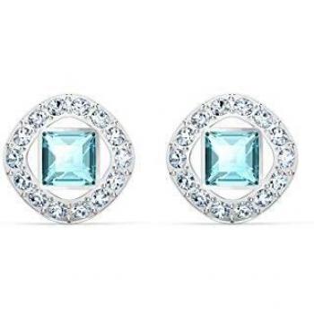 Swarovski Pendientes de Botón Swarovski Angelic Square, Turquesa, Baño de Rodio
