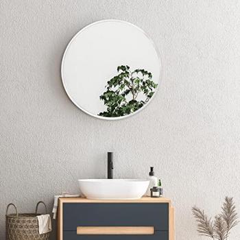 Espejo de Pared Redondo Ordona Ø 60 cm - Aluminio Blanco Mate Decorativo