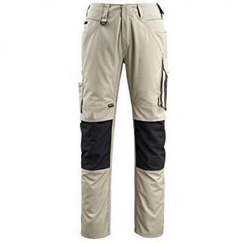 Pantalones de Trabajo Mascot Unique 12679 con Bolsillos para Rodilleras - Caqui Claro/Negro - L32W
