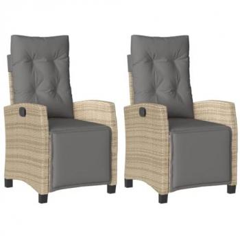 Sillón reclinable de jardín con reposapiés, 2 unidades, ratán PE beige mezcla