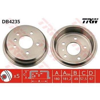 Tambor de freno TRW DB4235, 1 pieza, compatible con vehículos específicos, fabricado por TRW, diseñado para ofrecer un rendimiento óptimo en sistemas de frenos