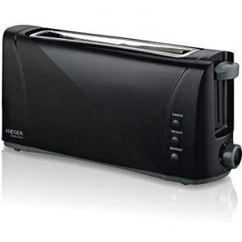 HAEGER Dark Sun - Tostadora Multifunción con 1000W - Ranura Extra Larga, Control de Tostado - 6 Posiciones, 3 Funciones: recalentar, descongelar y cancelar, Impulso Extra para pequeñas rebanadas