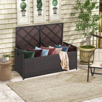 34-Gallon Wicker Storage Deck Box with Cushion