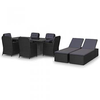 9-Piece Black Poly Rattan Garden Dining Set