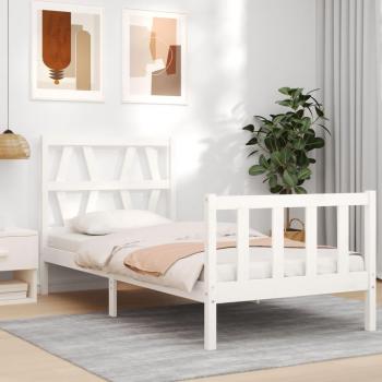 Cama de madera maciza con cabecero blanco 100x200 cm