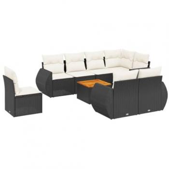 9-Piece Black Poly Rattan Garden Sofa Set with Cushions