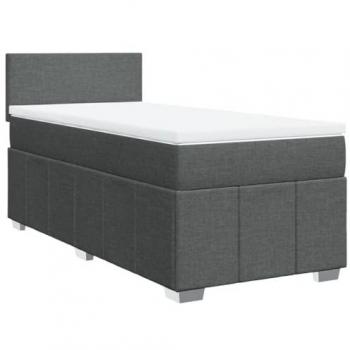 Cama box spring con colchón de muelles en tela gris oscuro 90x190 cm