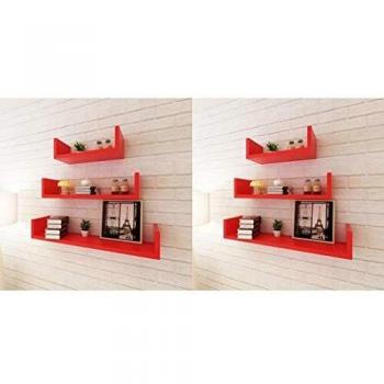 vidaXL 6X Estanterías de Pared Rojo Librería Biblioteca Salón Decoración Casa