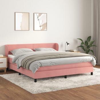 Cama box spring con colchón de muelles en terciopelo rosa 180x200 cm