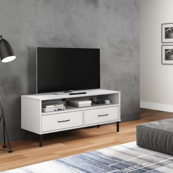 vidaXL OSLO TV Cabinet with Metal Legs - White Solid Wood Pine