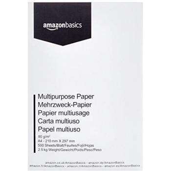 Amazon Basics Papel multiusos para impresora A4 80gsm, 1 paquete, 500 hojas, blanco