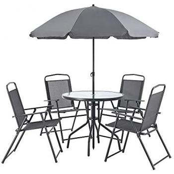 Set de Muebles de Jardín Milagro para 4 Personas con Sombrilla Negra y Gris Oscuro