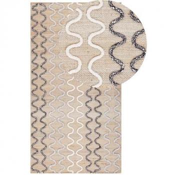 Alfombra de Yute Beige con Patrón Geométrico 80 x 150 cm Estilo Boho Retro