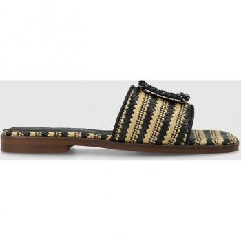Sandalias planas de mujer tipo pala en tejido efecto rafia - Negro Talla 37