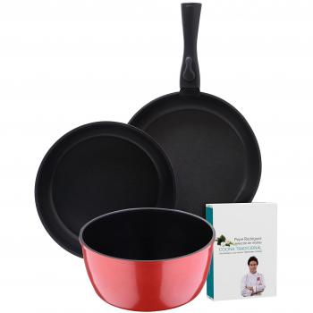 Bergner Click&Cook Batería de Cocina con Mango Desmontable, Aluminio Forjado, Red, 27 cm
