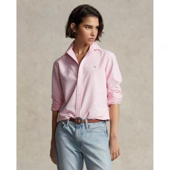 Camisa Oxford Rosa Regular Fit de Mujer con Logo a Contraste - Polo Ralph Lauren