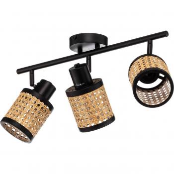 Lindby Spot Yaelle 52 cm, 3 luces, ratán negro, E27, foco empotrado, lámpara de techo para salón y comedor