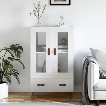 Aparador alto de madera de ingeniería blanco brillo 69,5x31x115 cm, mueble de almacenaje de salón, armarios con puertas, cajón de madera, buffet para salón moderno, armario auxiliar, armario de