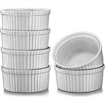 MALACASA Serie Ramekin.dish Juego de 6 Piezas Moldes para Hornear de Porcelana Mini Cuencos para Postre, Soufflé, Crema Brulée, Mollete, 11cm Ø 310ml