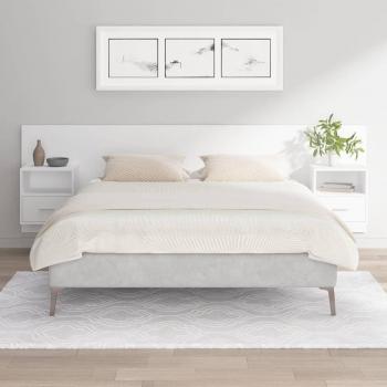 Cabecero de cama con mesitas de madera contrachapada blanca y armarios de madera procesada blanca