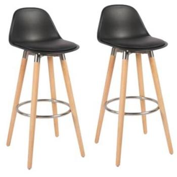 Set de 2 taburetes de bar negros con patas de madera de haya, altura 91 cm