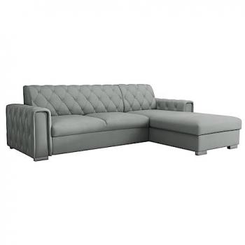 Sofá rinconero Columbus 203, gris, con función de descanso y caja de ropa de cama, dimensiones 267 x 185 x 85 cm