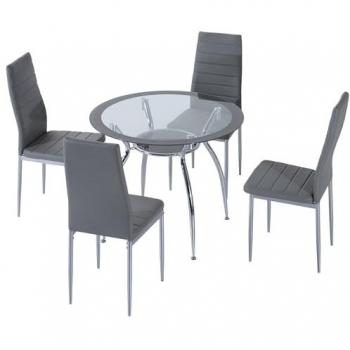 HOMCOM Conjunto de Mesa de Comedor y 4 Sillas, Mesa Redonda de Vidrio Templado Ø90x75 cm, Sillas con Patas de Acero, Carga 120 kg, Dimensiones Sillas