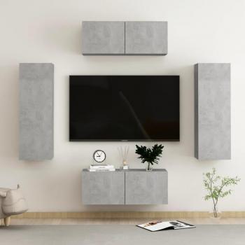 Juego de muebles para TV de 4 piezas en hormigón y madera gris de múltiples capas