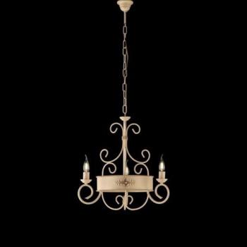 Araña de Hierro Lacado Marfil con Decoración Decape y 3 Luces - Altura 53 cm x Diámetro 54 cm