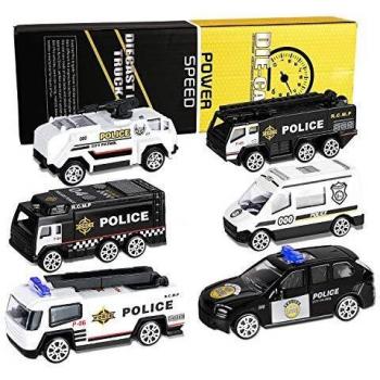 XDDIAS Coche de Policía de Juguete, 6 Pcs Aleación Modelo Camiones de Juguete, Diecast Vehículos de Policía Ambulancia Coche Patrulla Navidad Cumpleaños Regalo para Niños 3 Años