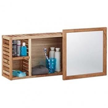 Armario de Baño con Espejo Corredizo, Madera de Nogal Aceitada, Estantería de 80 cm Ancho, Color Marrón Natural