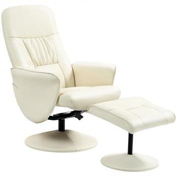 HOMCOM Sillón de Salón con Otomana Reposapiés Tapizado en PU, Sillón Relax Reclinable hasta 145°, Giratorio 360°, Respaldo Ajustable, Dimensiones: 76x