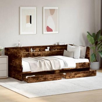 Sofá cama con cajones de madera de ingeniería en roble ahumado 75x190 cm sin colchón